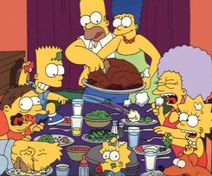 yapboz Aile yemek için bir araya Şükran gününde Simpson ailesi